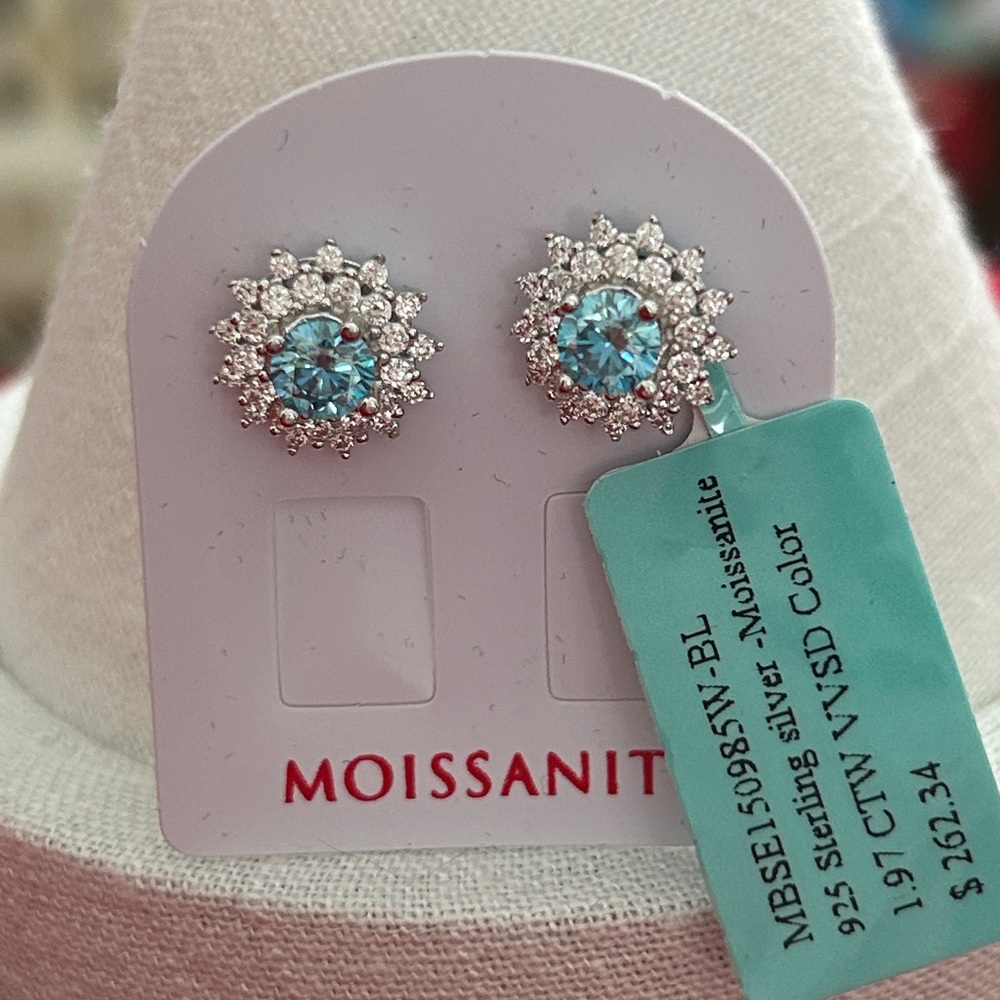 Luxury Moissanite Blue 925 Sterling Silver Stud Earrings